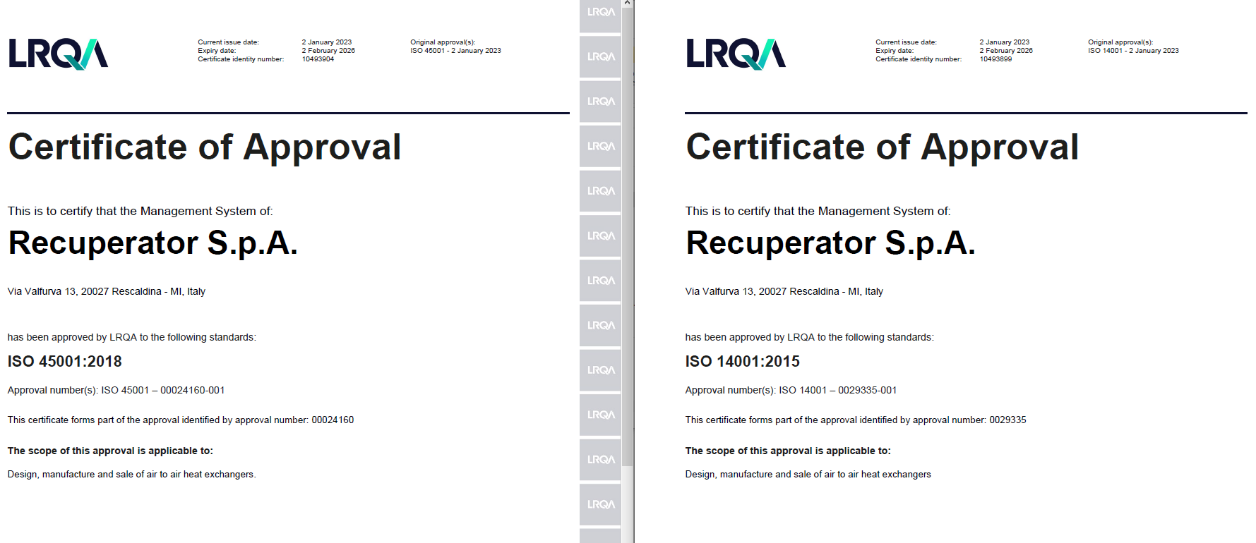 Certificazioni ISO 14001 & ISO 45001